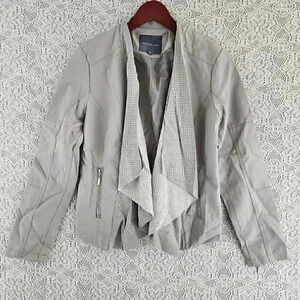 Kate & Mallory Faux Leather Gray Open Front Waterfall Women's Blazer M